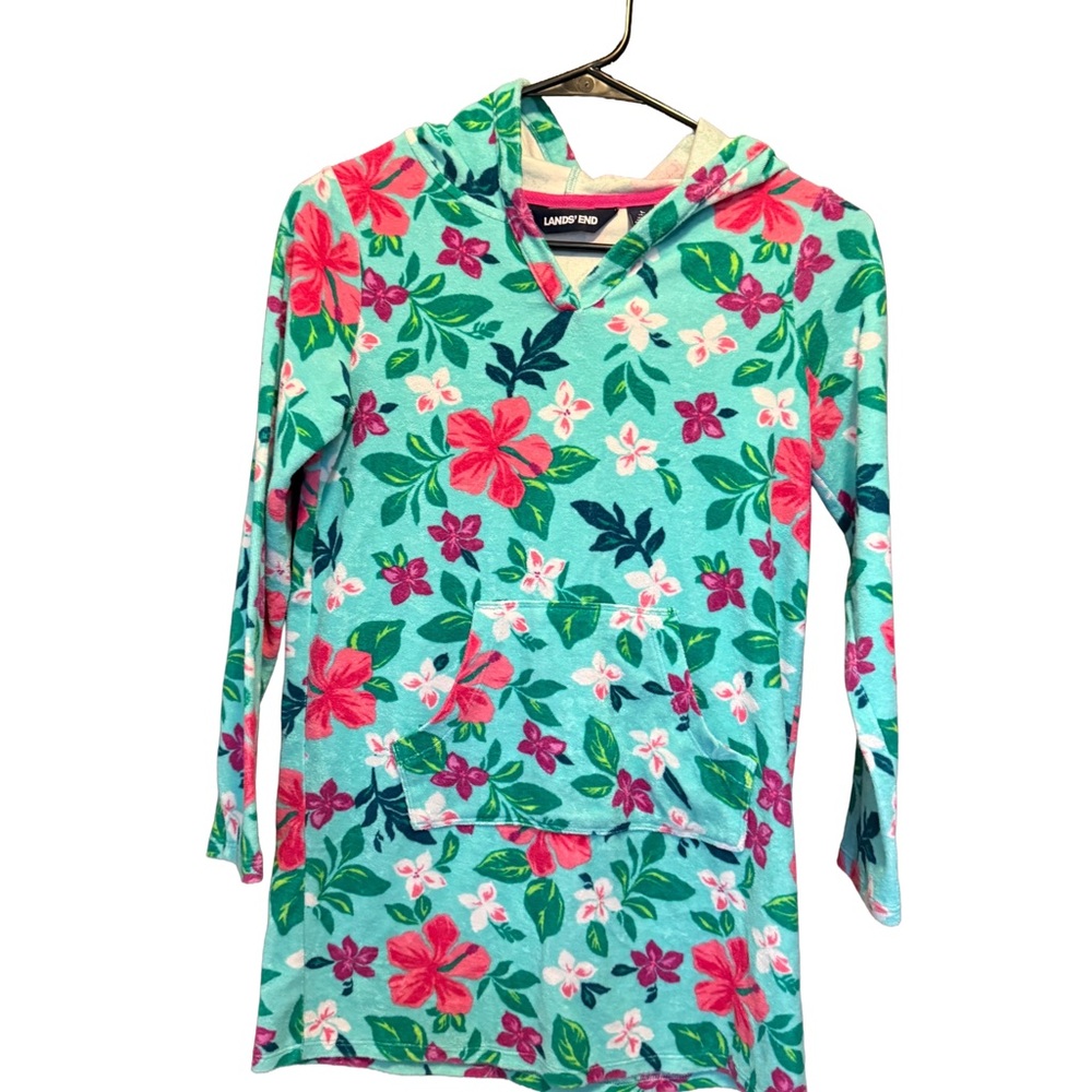 Lands' End Floral Swim Cover with Pink and Green Accents